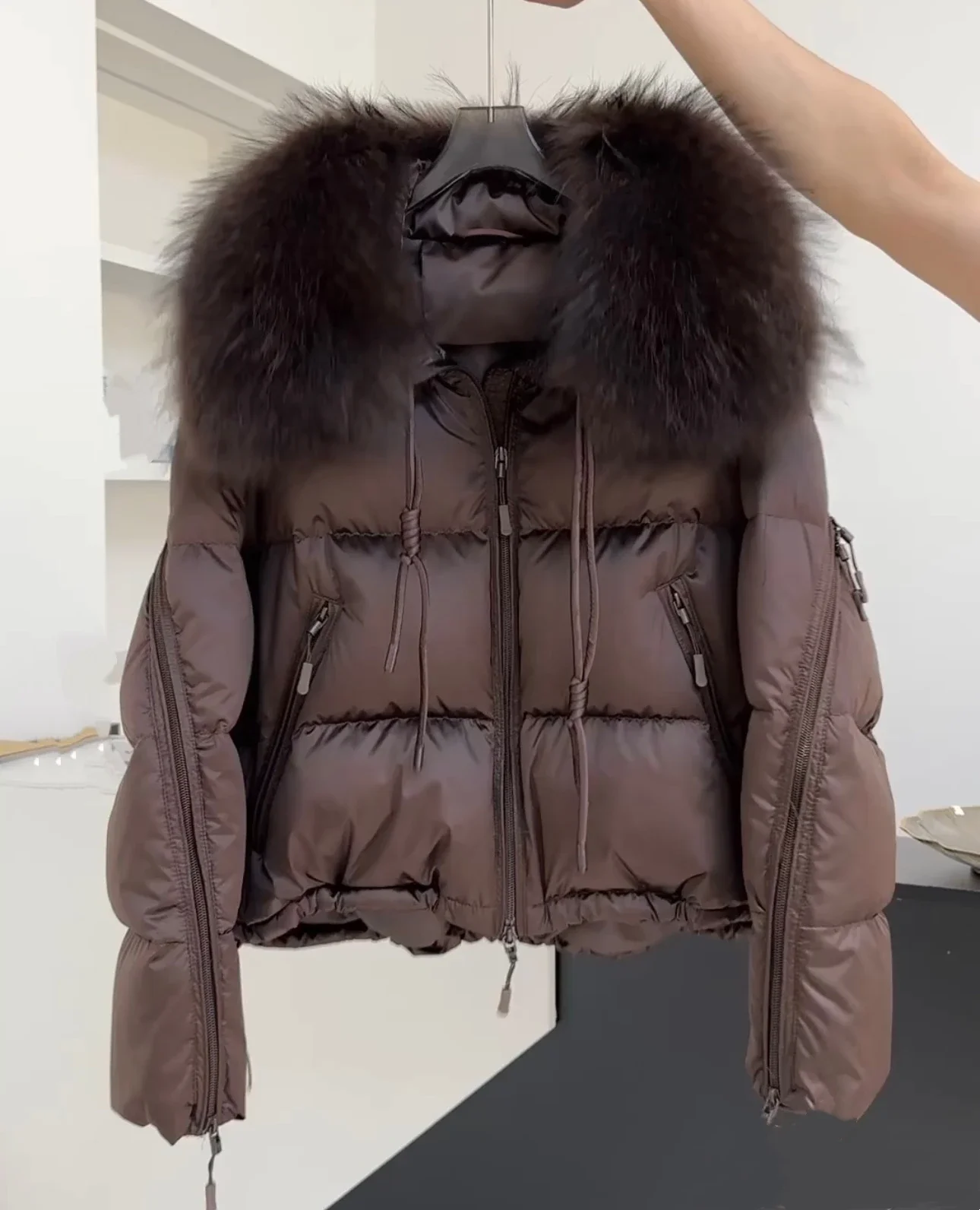 신상 루즈 파카 아우터웨어 대형 천연 모피 칼라 겨울 패딩 재킷 여성 두꺼운 따뜻한 오리털 코트 여성용