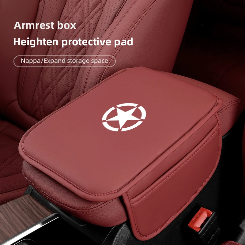 Center Console Arm Rest Protector Leather Car Armrest Box Pad Storage Pocket For Jeep Renegade Wrangler JK Compass Grand Cheroke