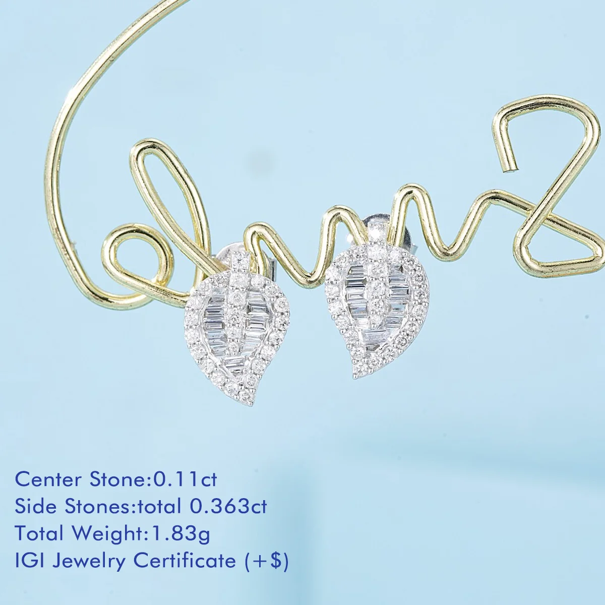 18K Yellow/Rose Gold Natural Diamond Earrings Baguette Leaf Shaped Total 0.473ct Natural Diamond Stud Earrings Gift For Wife