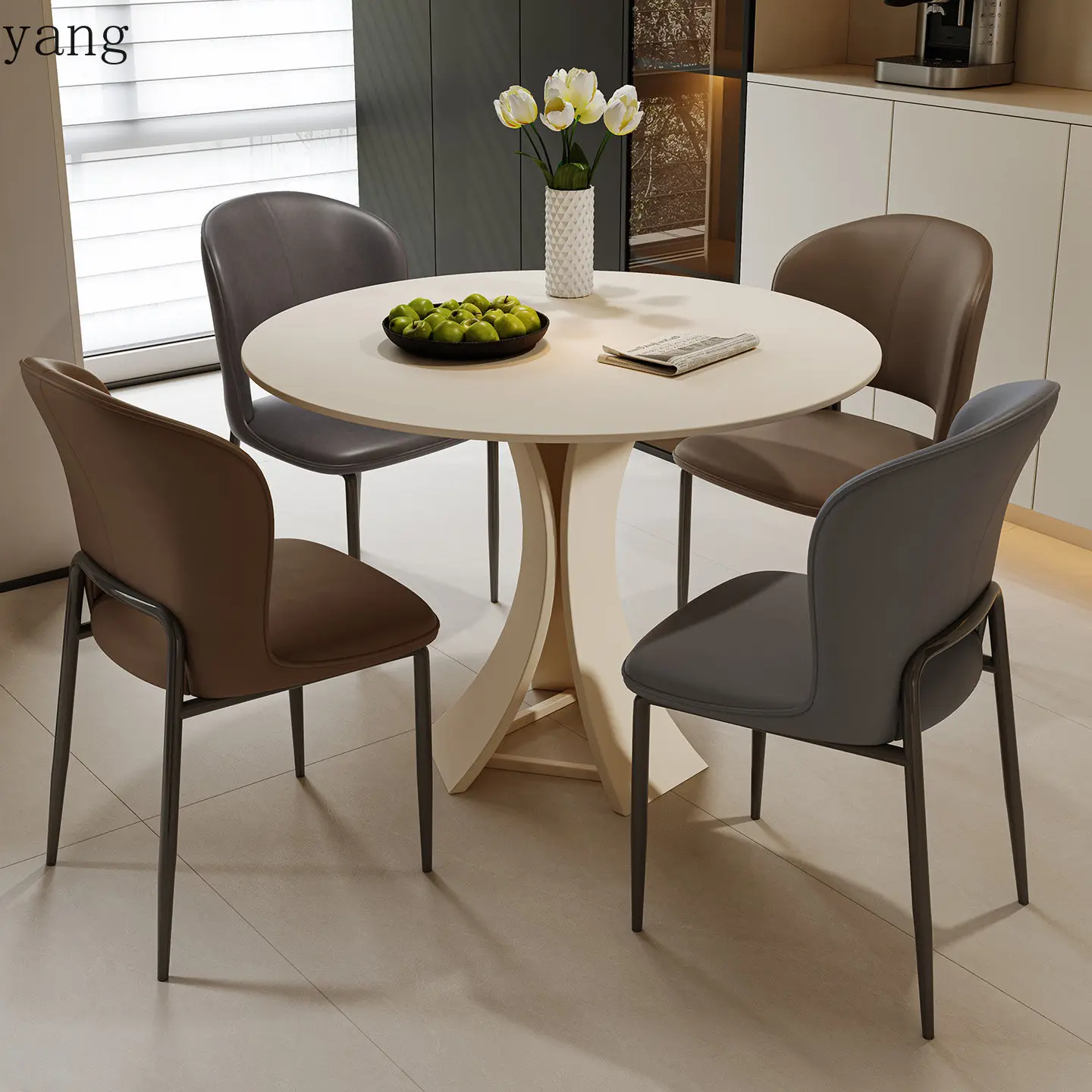 LMM household small apartment round dining table modern simplicity high sense negotiation dining table and chair combination
