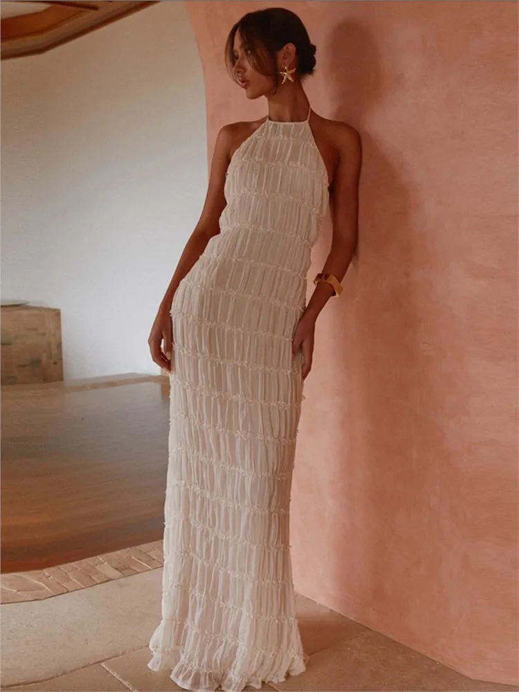 

Elegant Women's Backless Long Dress Fashion Halter Neck Strappy Long Dresses Solid Color Beach Vacation Vest Summer Street Wear