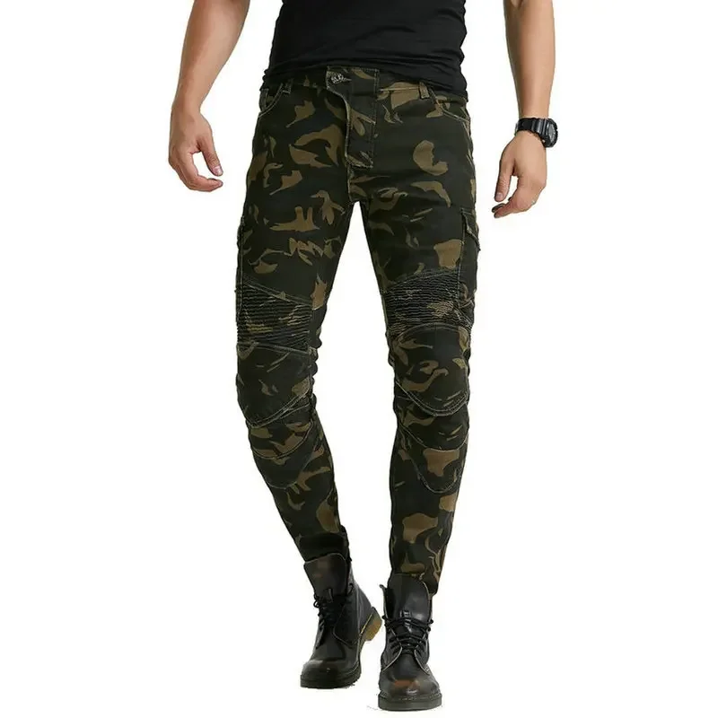 

Male Motorcycle Knight Daily Cycling Protective Jeans Volero Motorpool Camouflage Loose Straight Trousers Motor Sports Pants