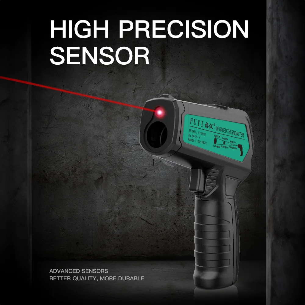 MASTFUYI 고정밀 13레이저 점 LCD 적외선 온도계 -50°C~580°C 디지털 비접촉 산업용 온도계