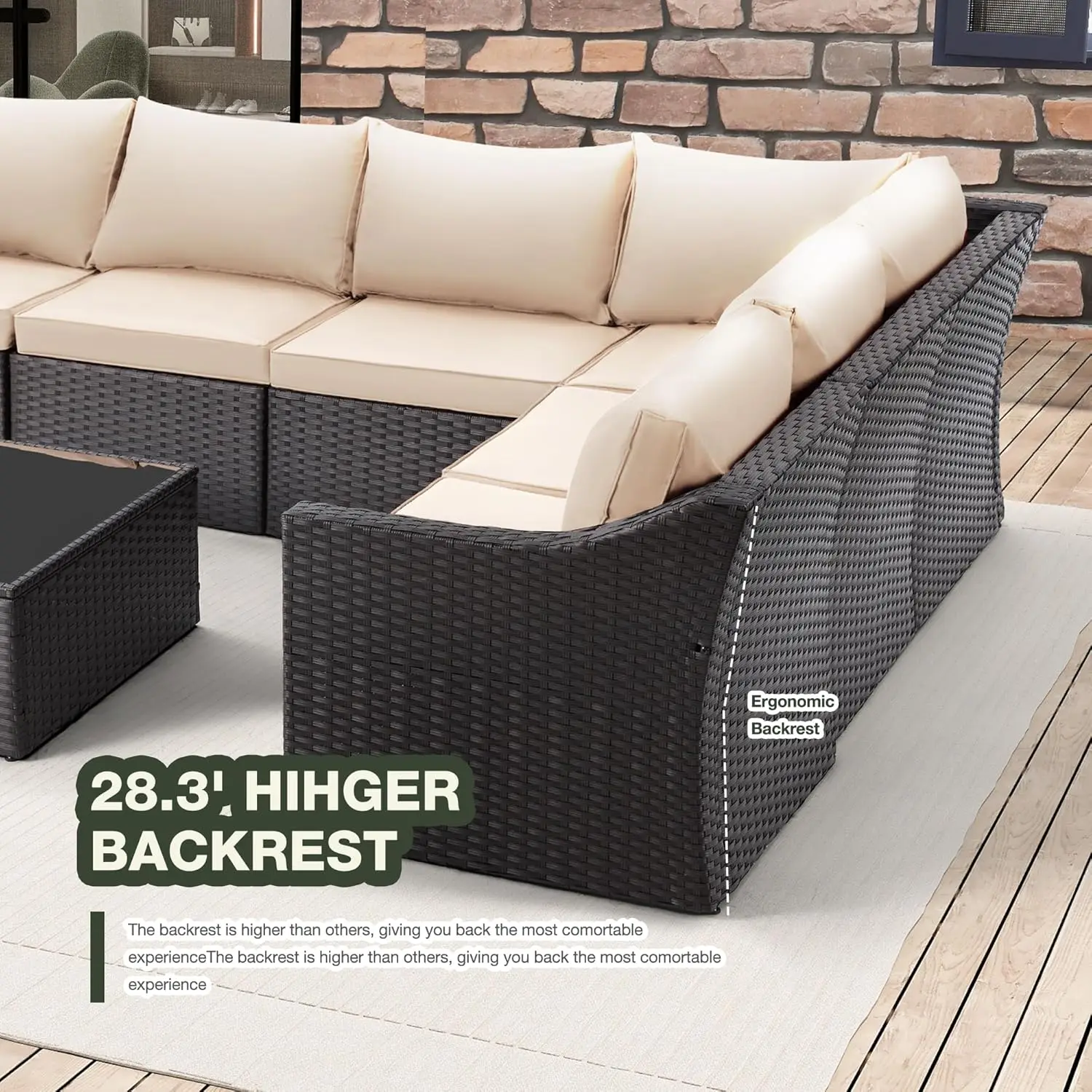 7 Stuks Terrasmeubelset Sectionele Sofa, Buitenterrasmeubilair, Conversatieset Sectional Sofa Met Kussen En Salontafel