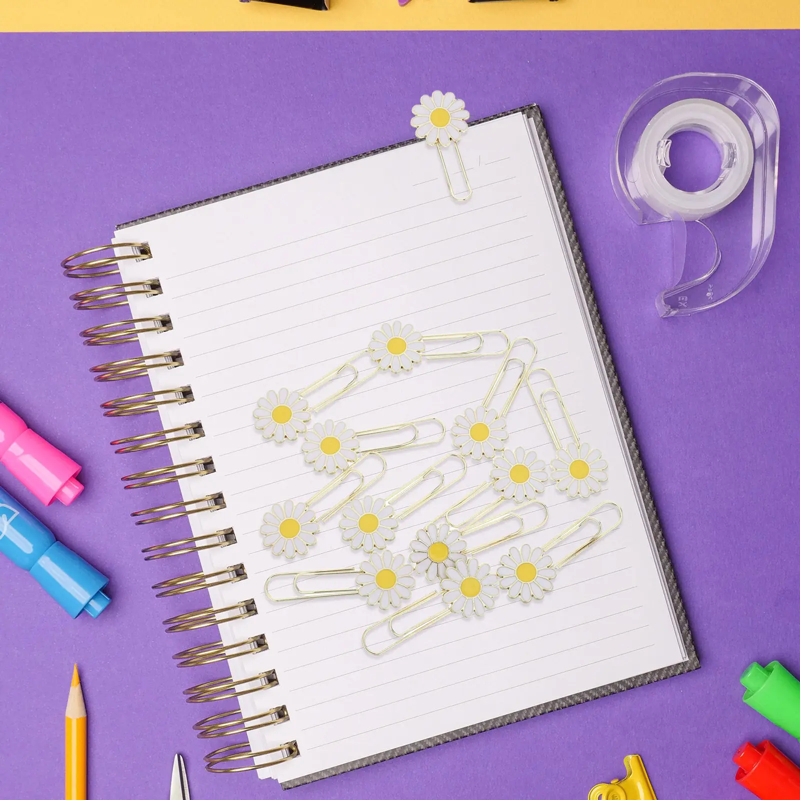 12Pcs Daisy Bookmark Paperclips Cute Flower Shaped Metal Clips Office Study Decorative Small Paper Clips for Journaling