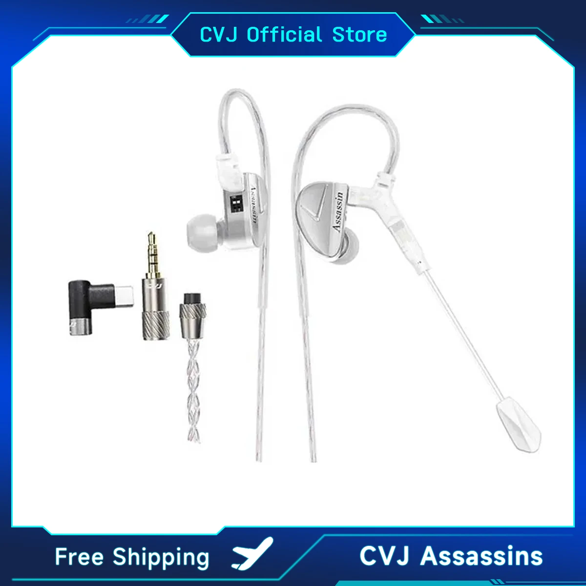 

CVJ Assassin Silver in Ear Earphones 1BA+1DD+1Vibrate Game Mode HIFI Microphone Hybrid Tuning Switch Wired Earbuds IEM Headphone