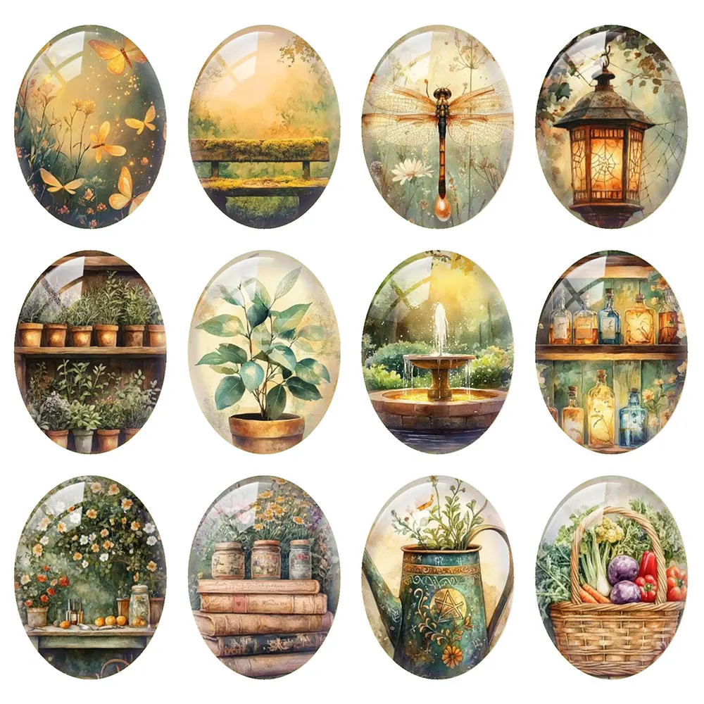 Random Mixed Round/Oval/Square Rural Eclectic Style Retro Flower Photo Glass Cabochon Flatback Demo Cameo For Diy Jewelry Making