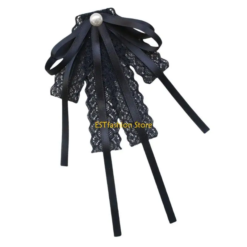 y5gc-ネクタイ-ボウタイ-レース-リボン-ブローチピン-女性と女の子用-真珠-ちょう結び-ブローチ-ラペルピン-シャツ-ジャボ襟-コサージュ