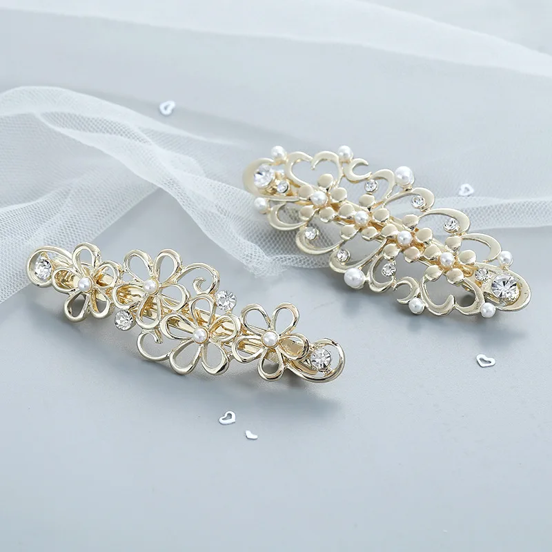 2023 New Japanese and Korean Pearl Flower Spring Hairpin Vintage Side Clip Horizontal Clip Elegant Women\'s Fashion Hairpin