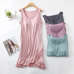 Modal Sleeveless Dress Bra Padded  O-Neck sundress Loose Homewear dresses Plus size Causal tank Sleepdress