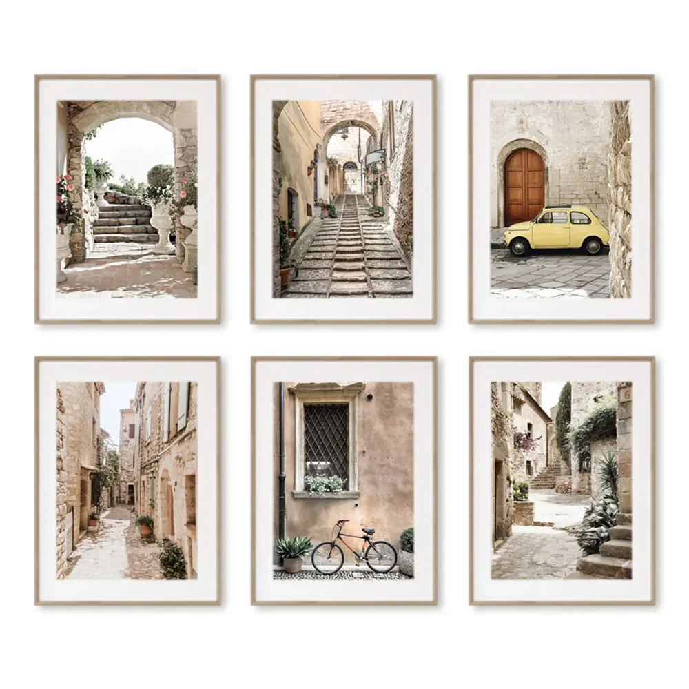 Decor Mediterranean Vintage Town Car Plant Quote Landscape Wall Art Canvas Painting Posters And Prints Picture For Living Room