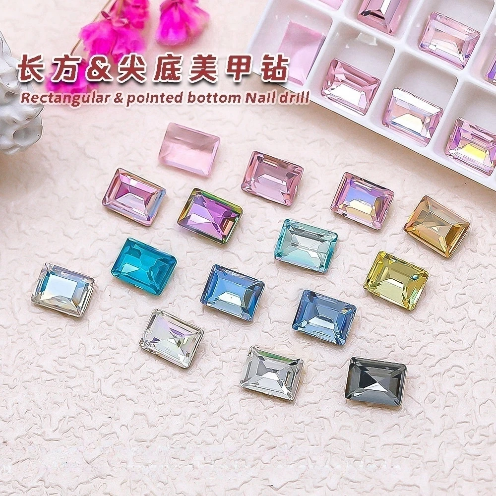 50pcs 6x8mm rectangular right angle nail accessories colorful super shiny K9 diamond pointed bottom irregular nail decoration