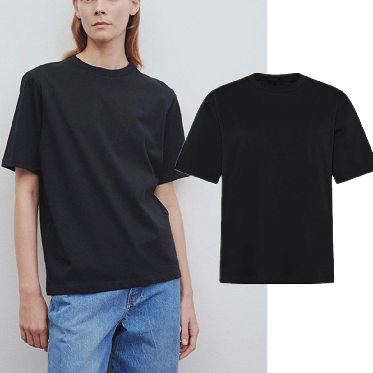 

Maxdutti French Minimalist Solid Color Round Neck Loose Cotton T-shirt Woman Clothes 2026 Summer Casual Tops Female Clothing