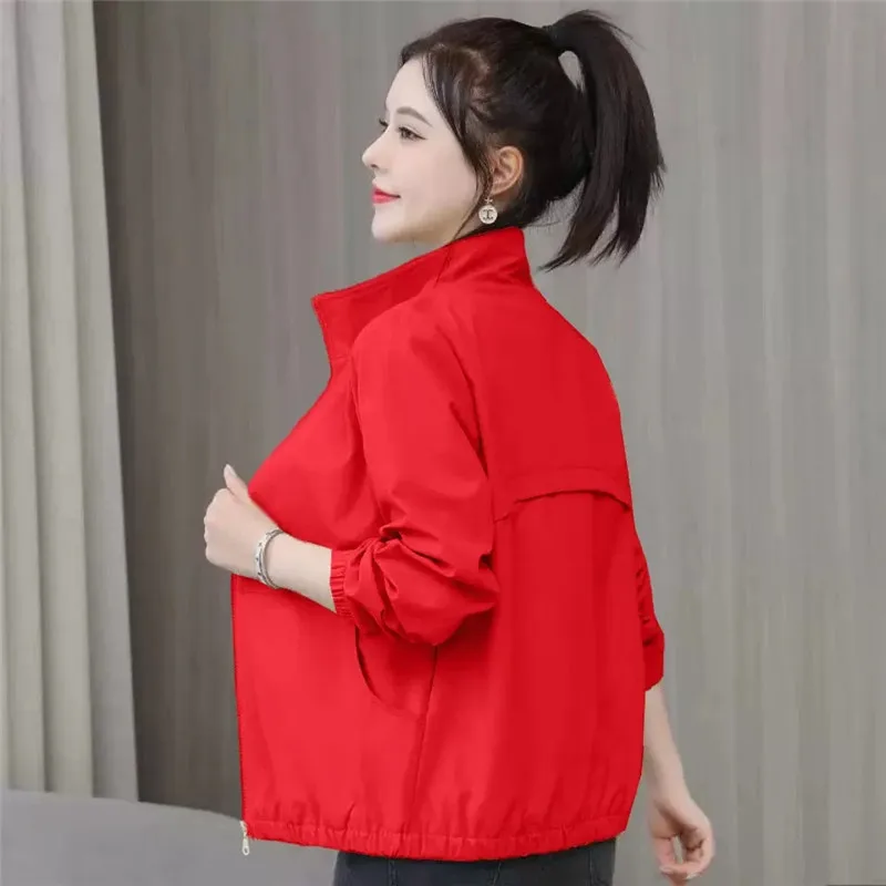 Fashion Windbreaker Female 2023 Spring Autumn New Korean Casual Stand Collar Zipper Tooling Jacket Ladies Loose Outerwear H2728