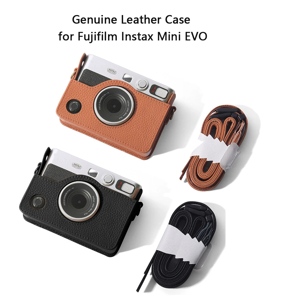 Genuine Retro Leather Case for Fujifilm Instax Mini EVO Instant Camera Storage Bag Soft Protective Shell with Shoulder Strap