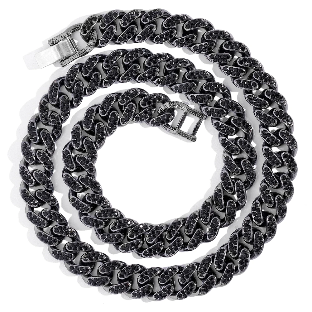 13mm Black Rhinestone Cuban Chain Necklace For Women Men Hip Hop Iced Out Crystal Link Chain Chunky Choker Necklace Punk Jewelry