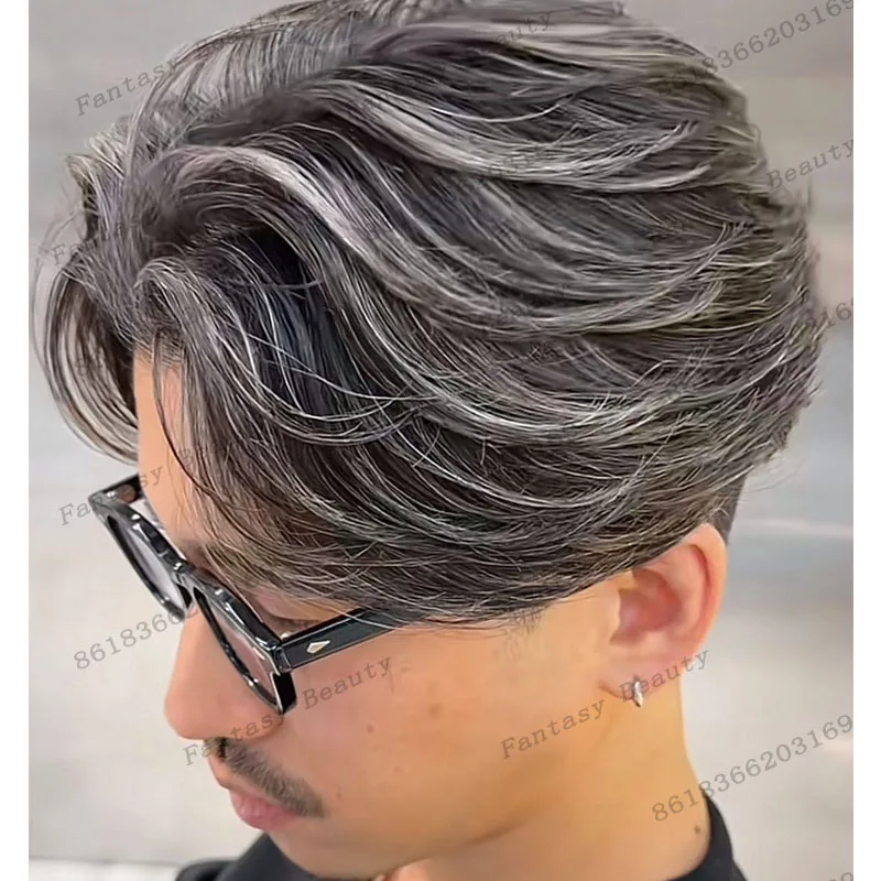 شعري طبيعي للرجال حقن الجلد قاعدة الرجال الشعر المستعار 1B65 1B50 رمادي الرجل العجوز قطع الشعر دائم 100% نظام الشعر البشري الاصطناعي