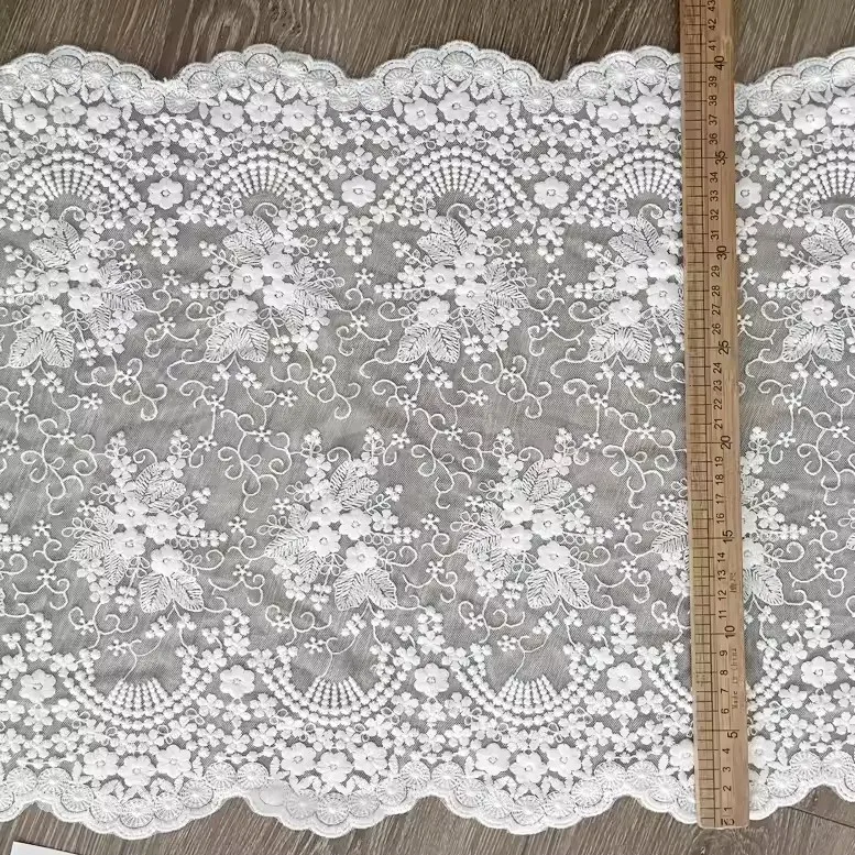 White gauze cotton embroidery lace bilateral symmetrical embroidery garment skirt accessories accessories 40cm wide