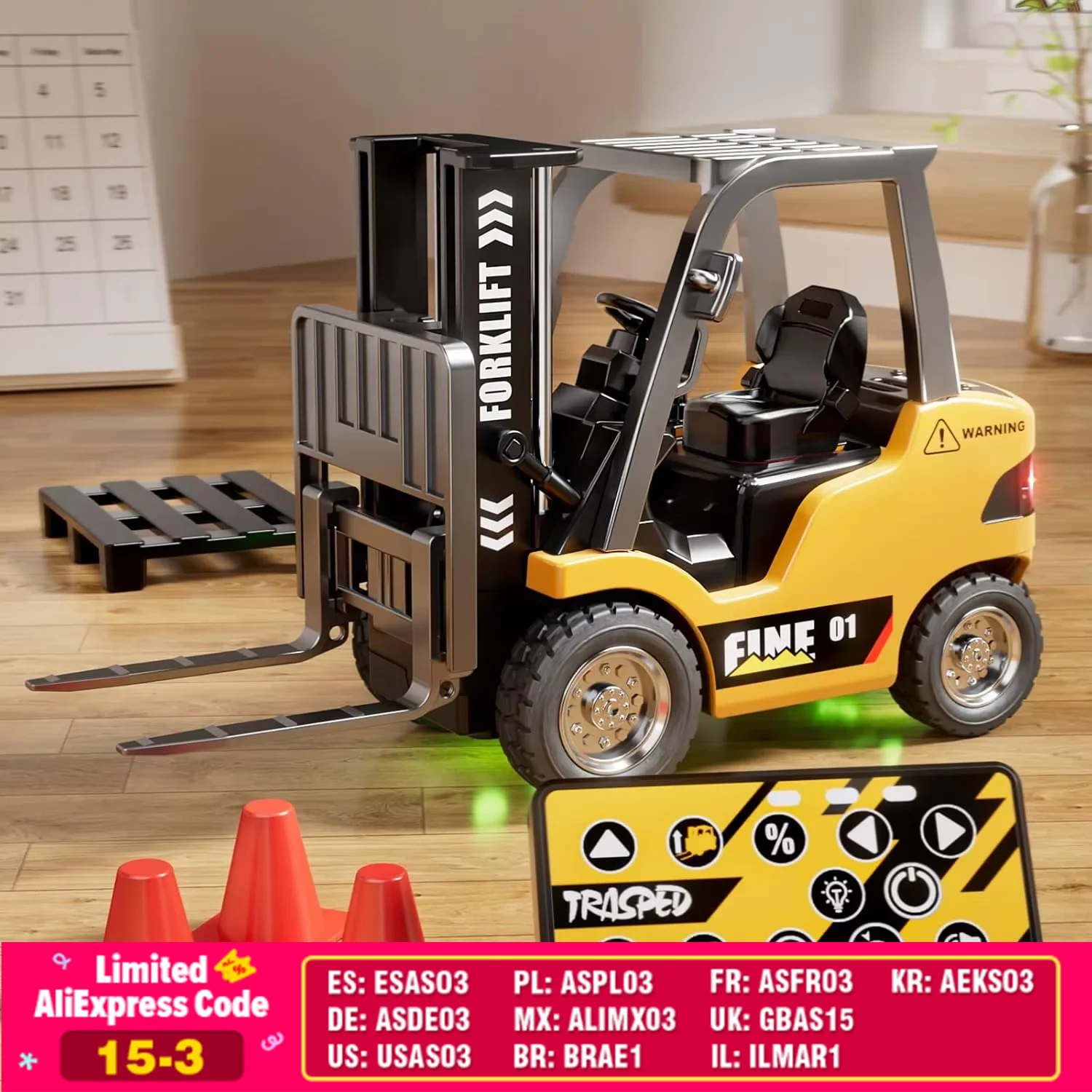 

1/64 Scale Remote Control Alloy Forklift Toy Dump Truck Model Engineering Vehicle Desktop Toy Model Collection Boy Gifts RC Car