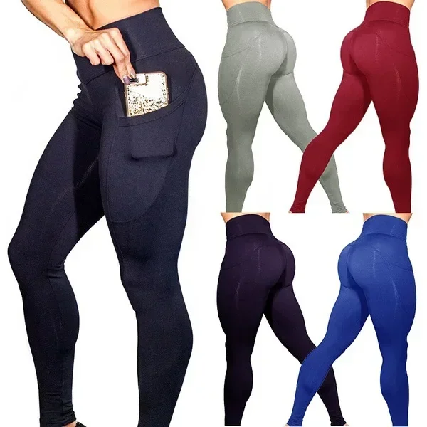 Yoga Corsa Esercizio Allenamento Pantaloni Tasca laterale per cellulare Sport Pantaloni da yoga Leggings Fitness sottile sexy