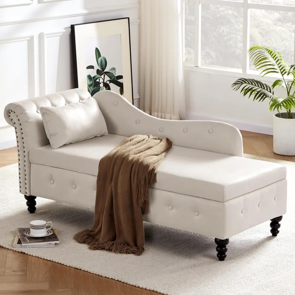 

Tufted Velvet Chaise Lounge Indoor with Storage,Button Tufted Chaise with Nailhead Trim for Bedroom Office Living Room recliner