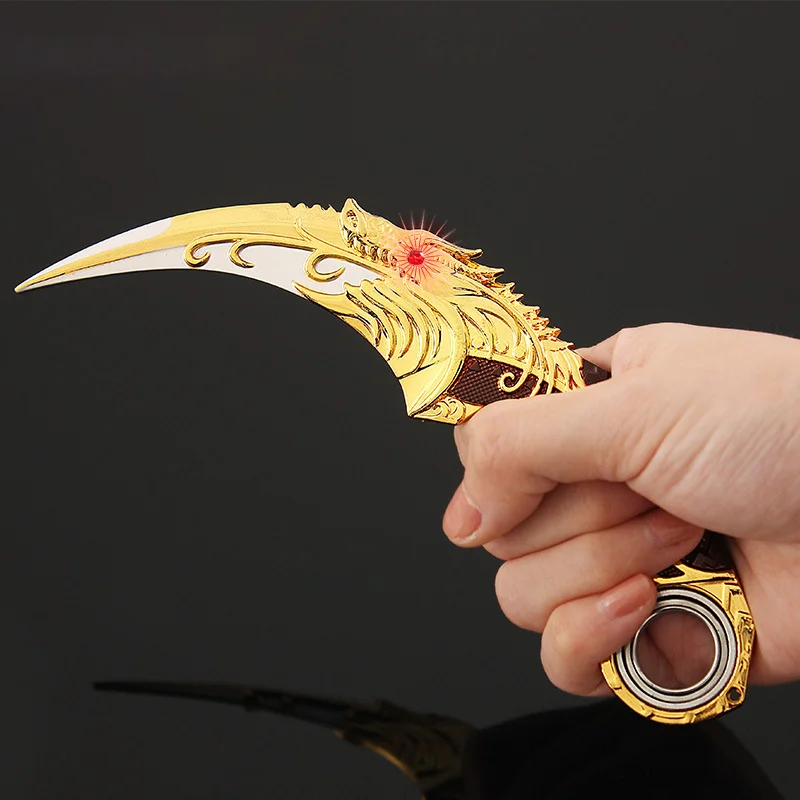 18cm 회전식 다섯 발톱 황금 드래곤 클로 나이프 합금 모델 장난감 블레이드 없는 권총검 근접 무기 모델 선물
