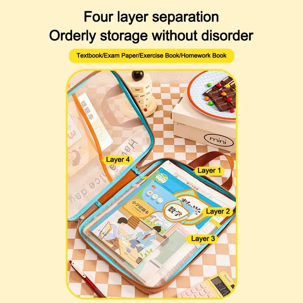 

Portable Transparent A4 Zipper File Bag L-shaped Large Capacity Mesh Storage Bag Subject Classification Bag Gifts