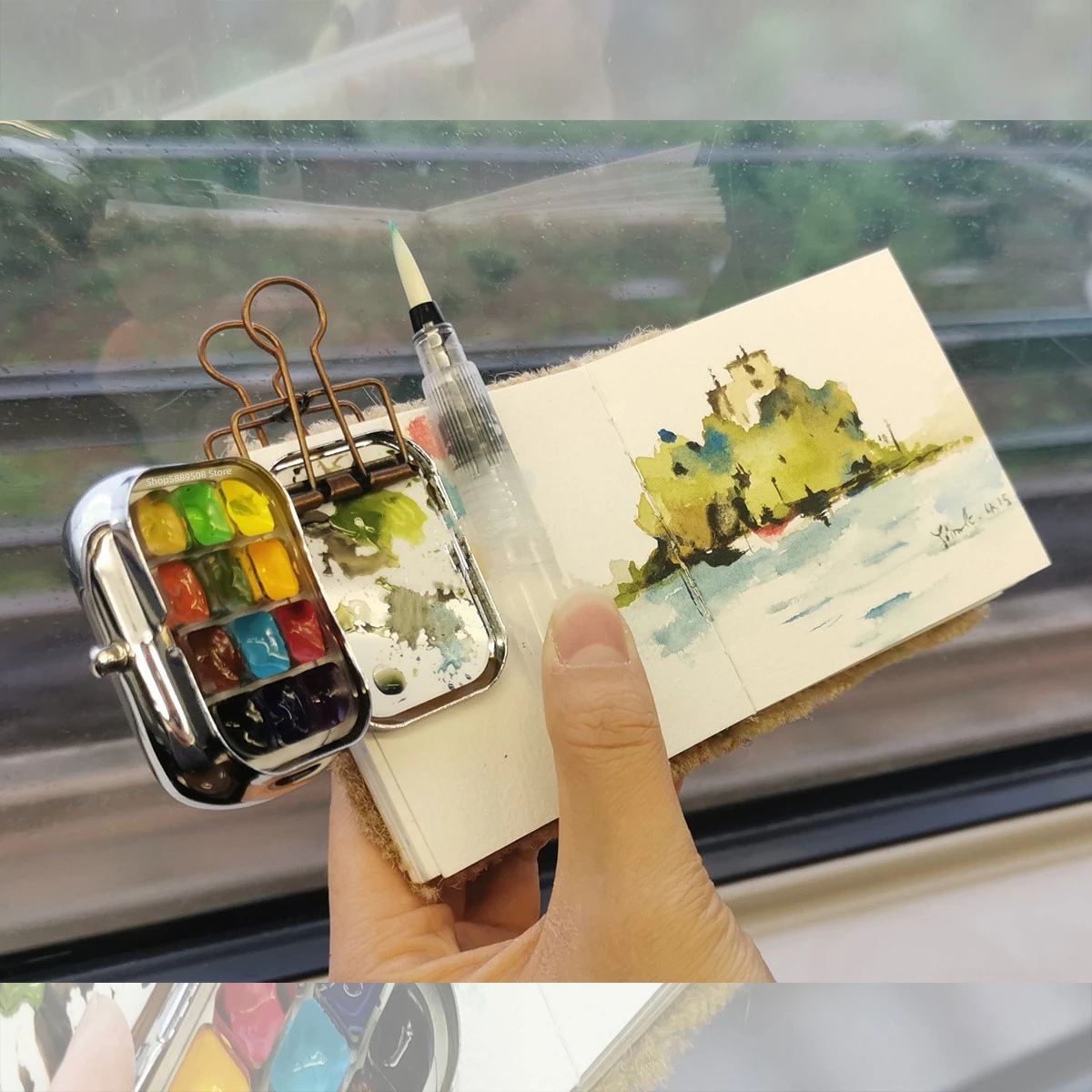 Mini Portable Watercolor Paint Box Metal Watercolor Sub-packing Box Pigment Moisturizing Box Sketch Painting Art Supplies