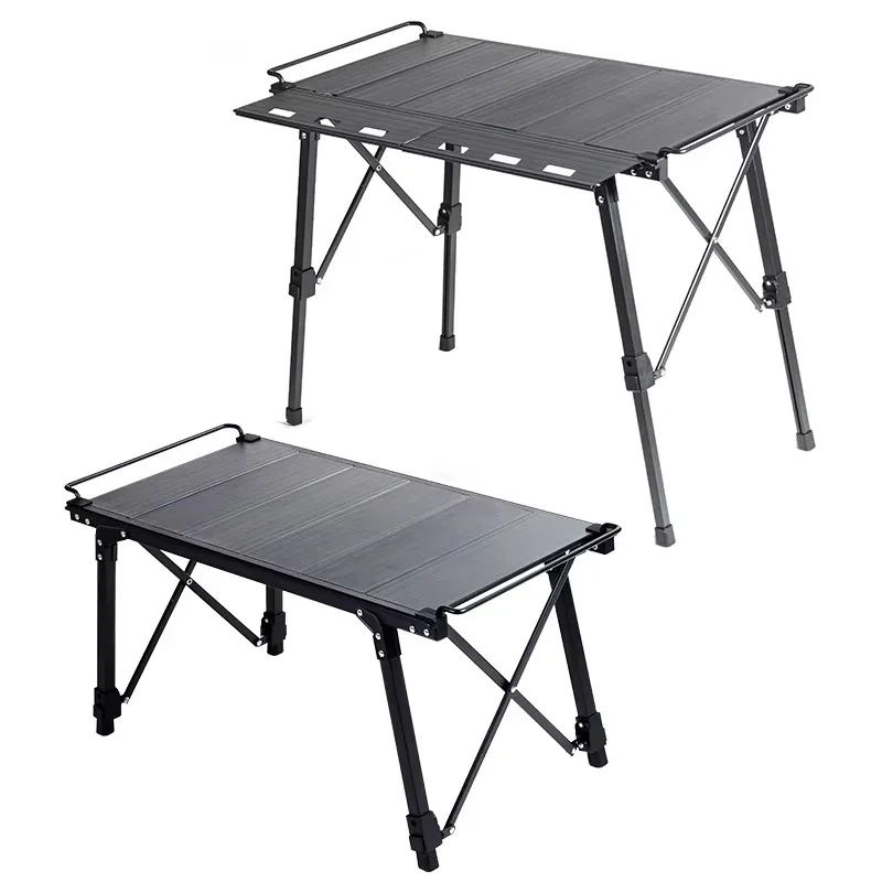 Lightweight Folding Camp Table Outdoor Kitchen Table with Storage Compartment Height Adjustable for Backyard Camping