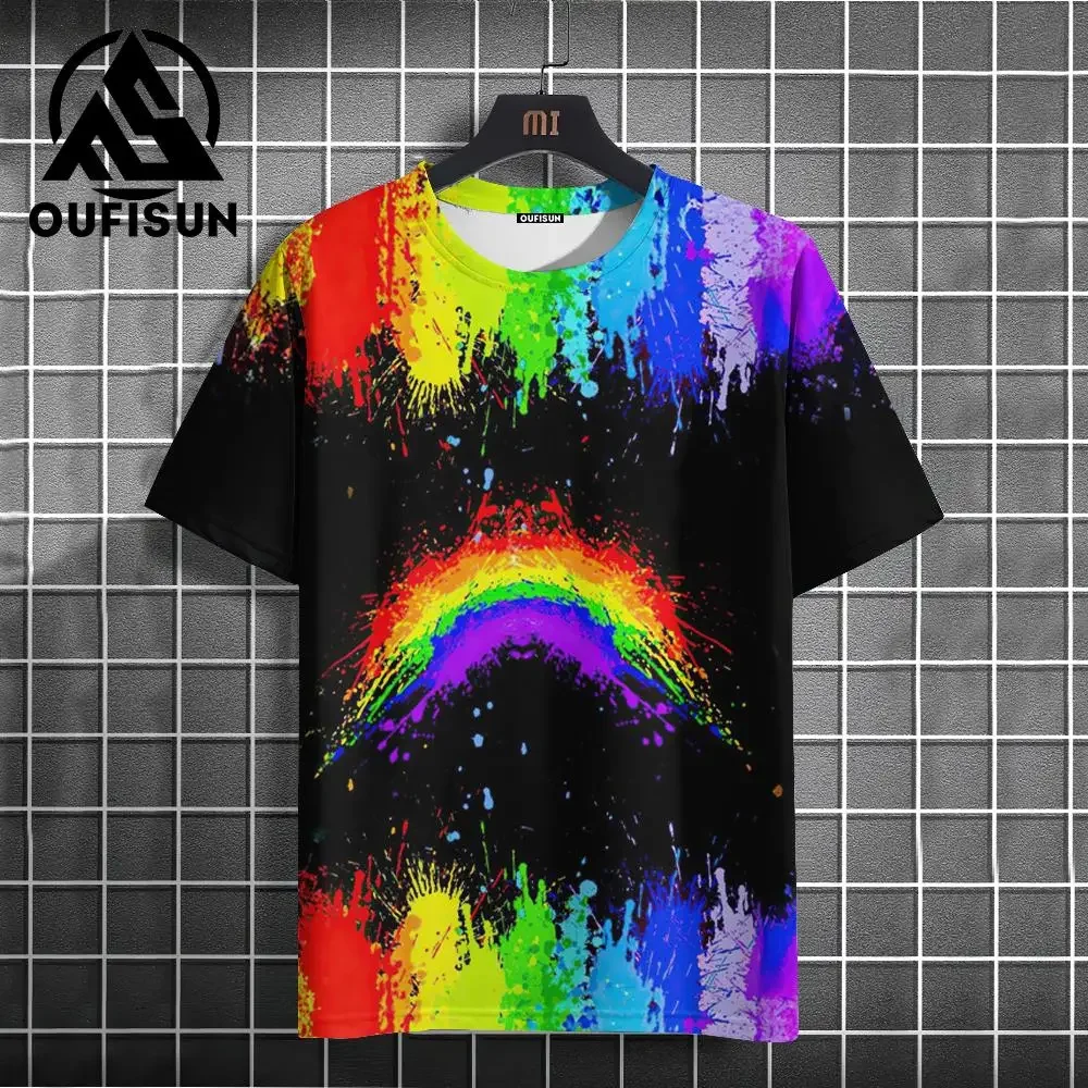 

2025 T-Shirt For Men's Rainbow Printed 3D Tshirts Summer Oversized T-Shirt Men's Short Sleeve Tops Men's Clothing Streetwear