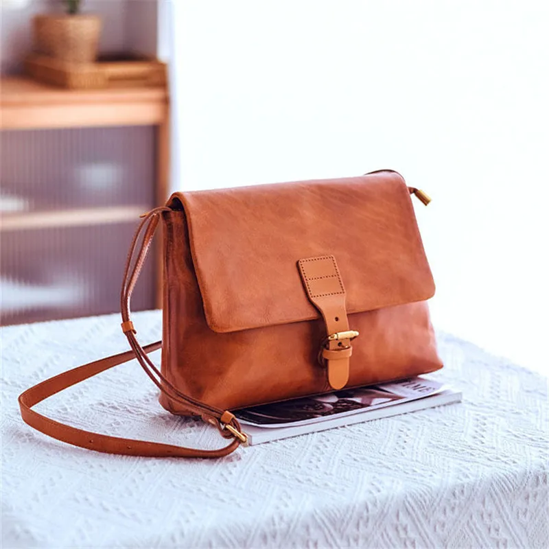 Weekend outdoor luxury soft genuine leather ladies messenger bag fashion casual real cowhide ladies work brown shoulder bag