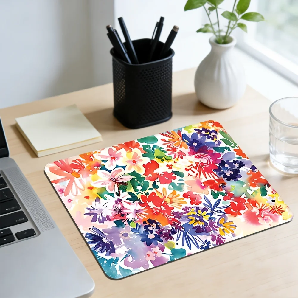 Mouse Pad Watercolor Floral Colorful Flowers Desk Interior Gamer Setup Decoration Office Desk Accessories Mouse Mat Playmat