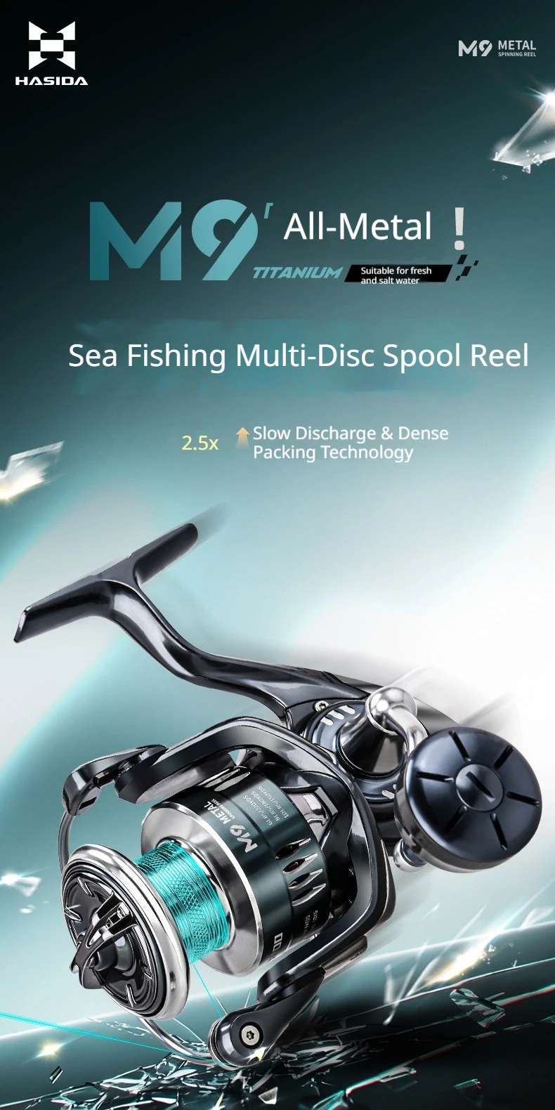 HASIDA M9 Spinnrolle, Vollmetall, Salzwasserbeständig, Weitwurf, Offshore-Boots-Jigging-Rolle, Hohe Kapazität, Profi-Ausrüstung – Detail 1