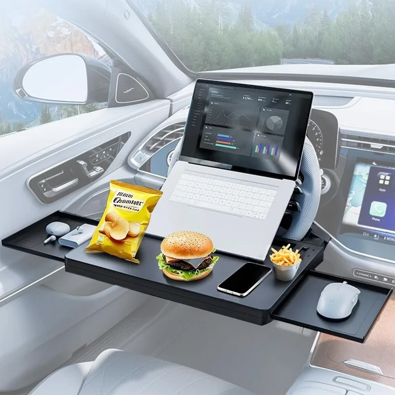 

2-in-1 Extendable Steering Wheel Tray Adjustable Food Trays for Car Wheel Desk with Slot for Tablet Fits Large SUV Truck Van