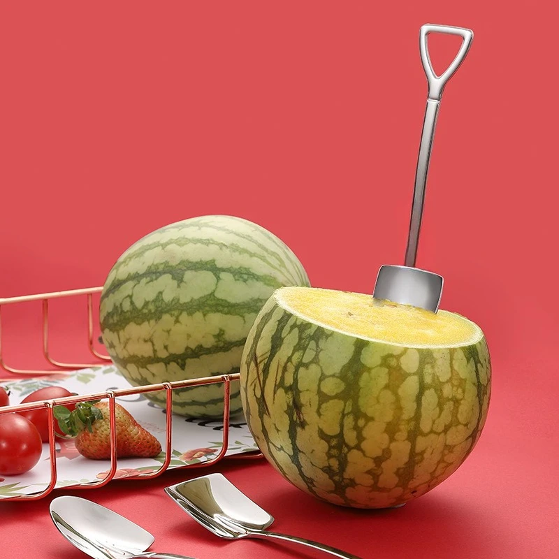 

Creative Stainless Steel Fruit Shovel Spoon Fork New Mini Pointed Coffee Teaspoon Ice Cream Dessert Spoons for Kitchen Tableware