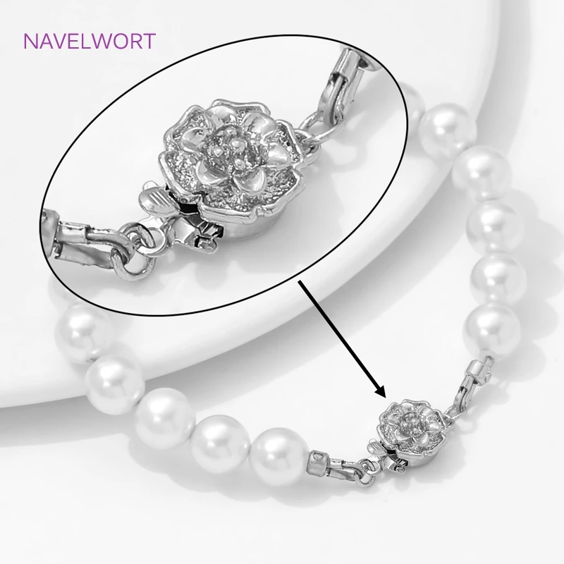 Rhodium Plated Filigree Box Safety Clasp,Brass Pearl Necklace Clasps Connector,Locks For Jewelry,DIY Bracelets Making Supplies