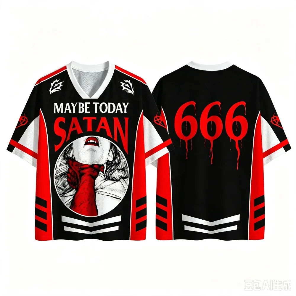 Gothic Horror Graphic Double‑Sided Printed T‑shirt Summer Mesh Breathable V‑Neck Short Sleeve Loose Fashion Tee for Adult & Kids