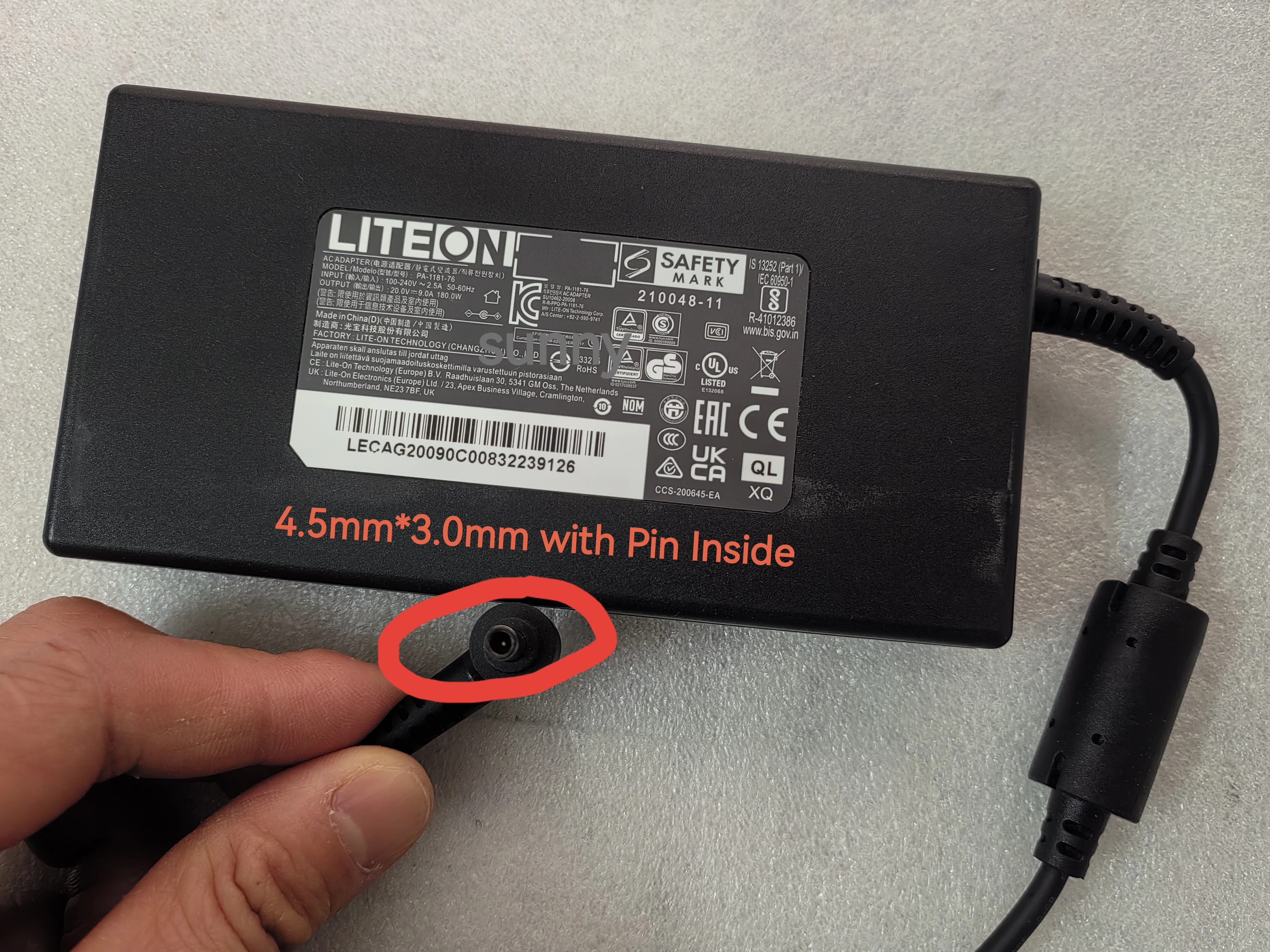 OEM Slim LITEON 20V 9A PA-1181-76 4.5mm*3.0mm Pin 180W AC Adapter 210048-11 UK CA for MSI SKatana GF66 12UDOK GF76 12UCK Laptop