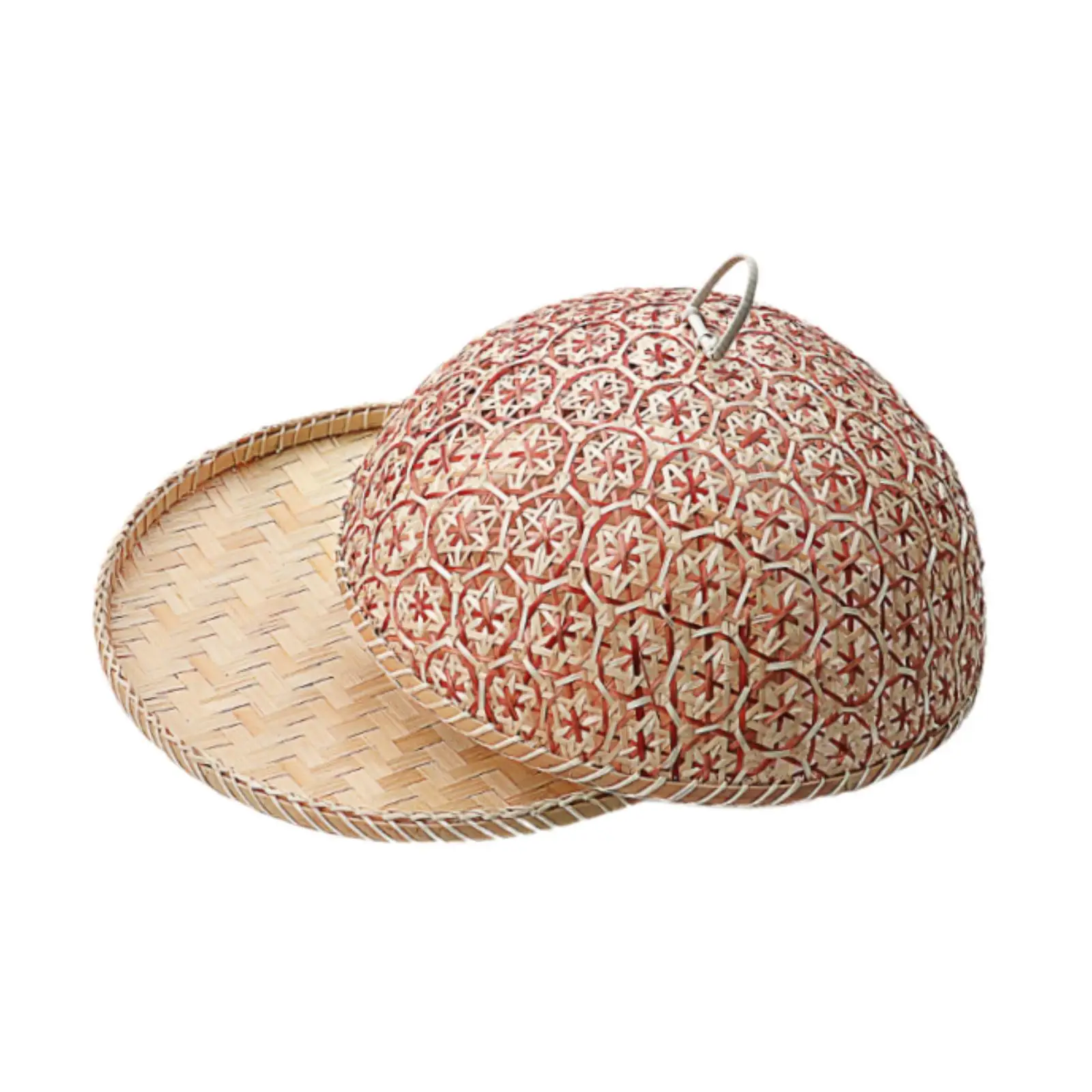 Handmade Bamboo Food Cover with Tray Breathable Tableware Cover Outdoor Picnic Food Protector for Home Kitchen Gadgets