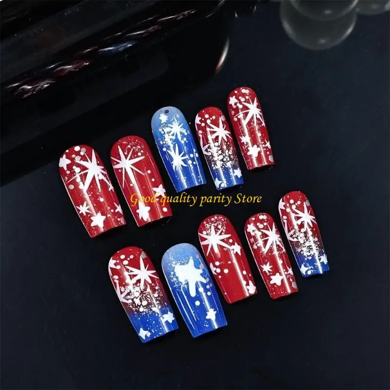 M4YA 24pcs กดเล็บทำเล็บชุดเล็บเท็จอะคริลิคสำหรับเทศกาลวันที่ 4 กรกฎาคม