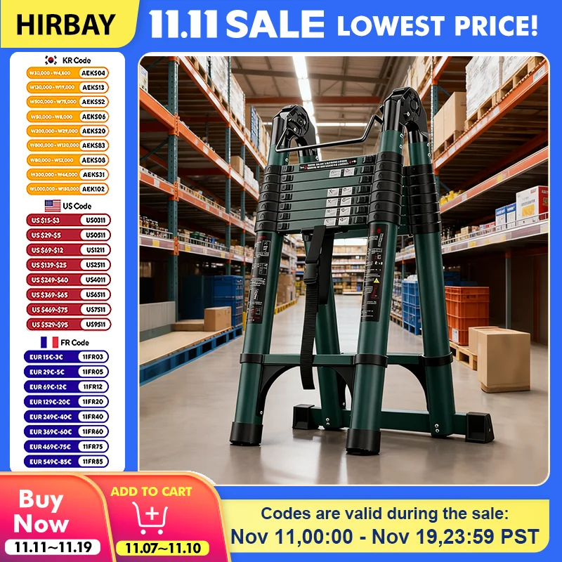 سلم تلسكوبي محمول من الألومنيوم مع نظام مضاد للصدمات وخطوات متعددة الوظائف لمستودع وتجديد المنزل والحديقة #1