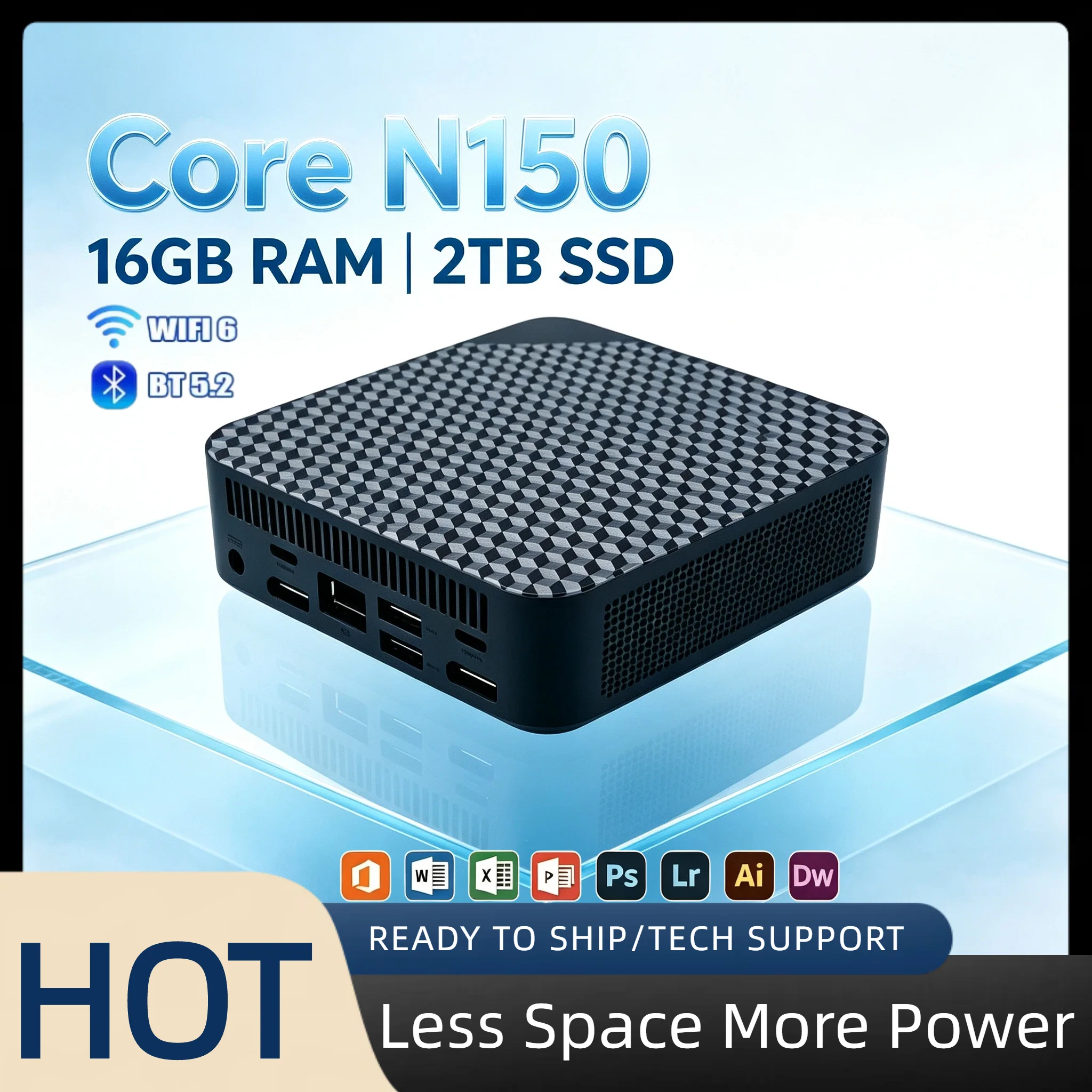 Mini Desktop Intel N150 16GB 512GB M.2 NVMe SSD Triple 4K Video WiFi6 BT 5.2 Silent Cooling System Home Office Pro Ultra Fast