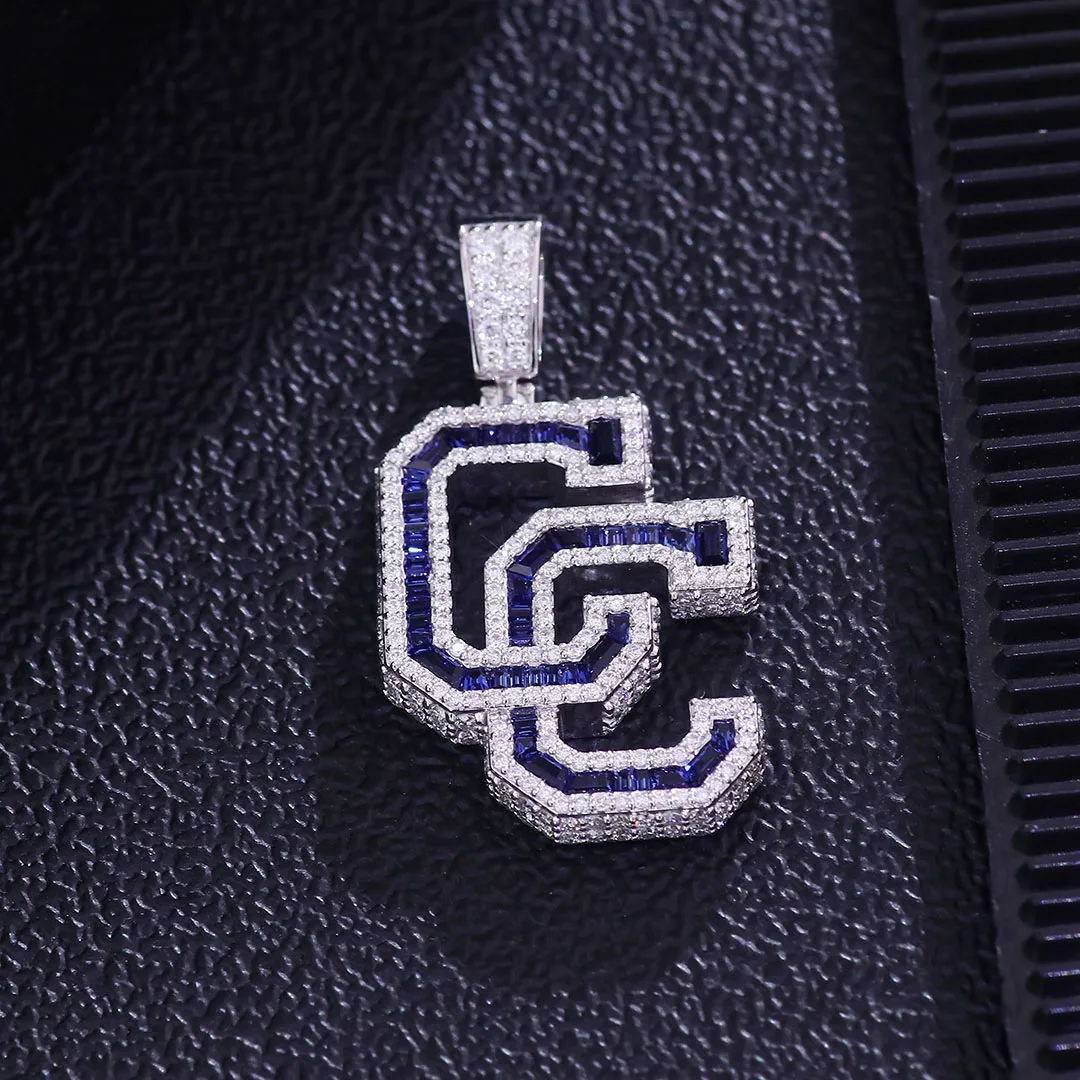 Luxury Iced Out C Charm – Block Letter Design with Micro Pave Diamonds & Blue Center, Men’s Statement Piece