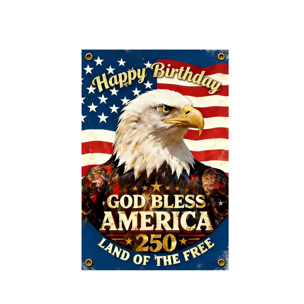 Happy Birthday America Flag 2x3ft 3x5ft God Bless America 250 Bald Eagle Tapestry Patriotic 250th Anniversary Decor for Outdoor