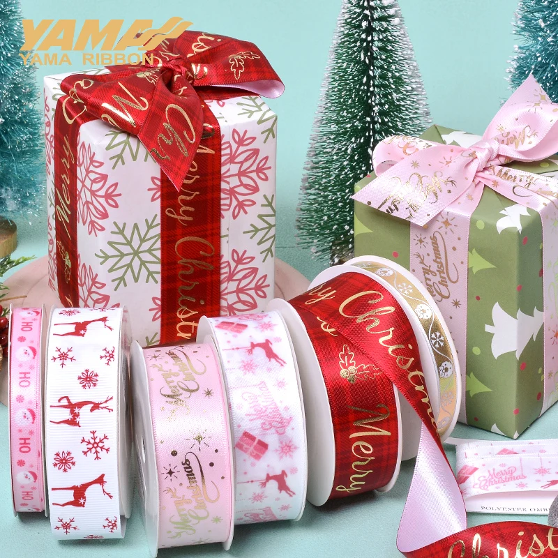 YAMA Christmas Ribbon 10yards/roll 9mm 16mm 25mm christmas ribbon Pink Series Ribbons for Xmas Decoration DIY Craft Supplies