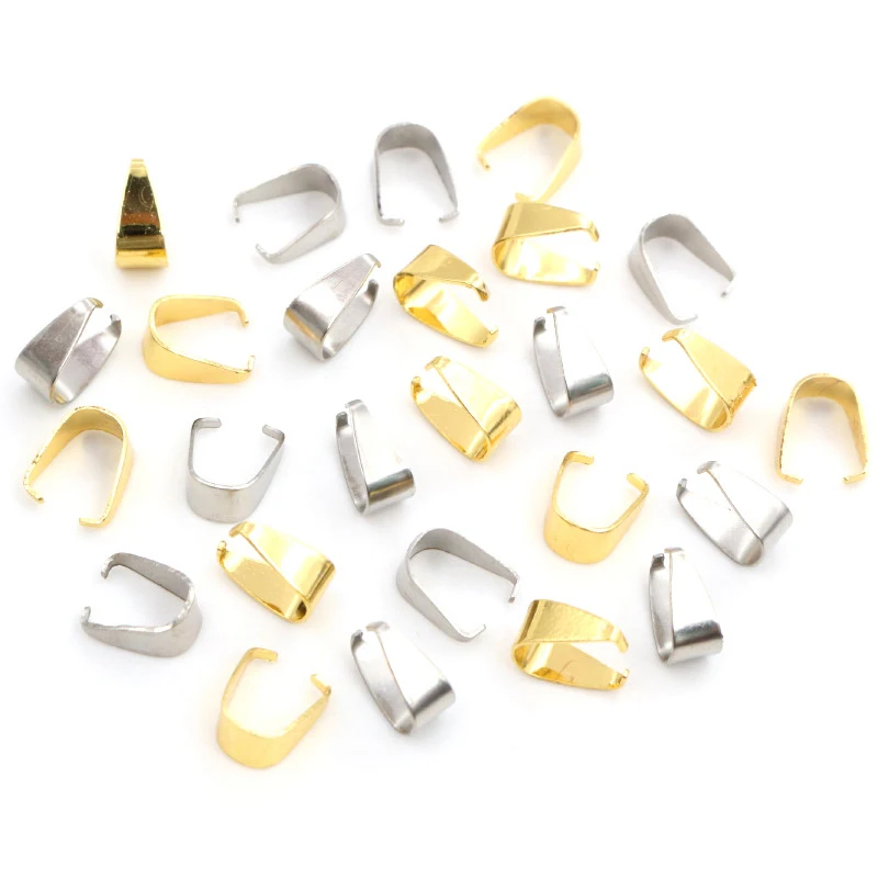 100pcs Stainless Steel Gold Plated Pendant Pinch Bail Clasps Necklace Hooks Clips Connector DIY Jewelry Making Findings