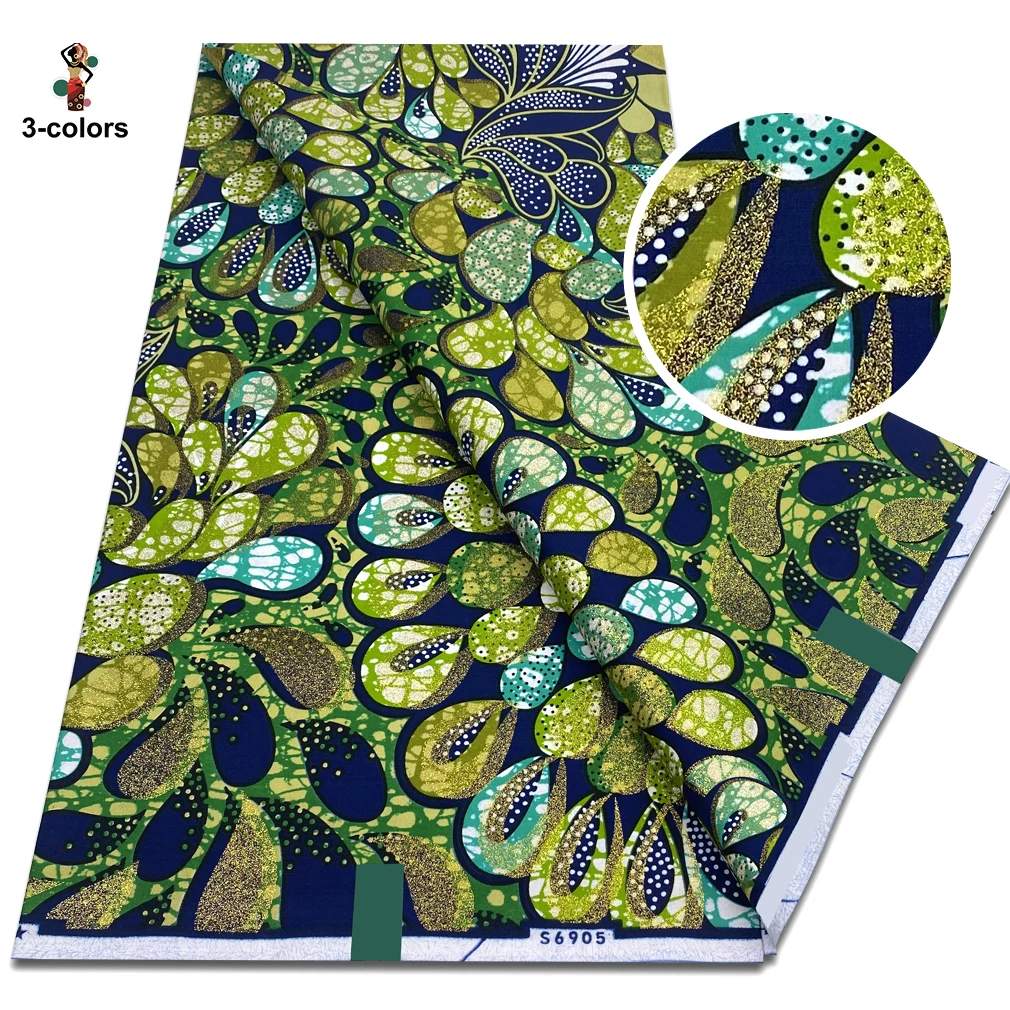 6 yards Newest Grand Super African Glitter Glam Wax Fabric Quality Ankara Wax Fabric Cotton Soft African Glitter Golden Fabric view 6
