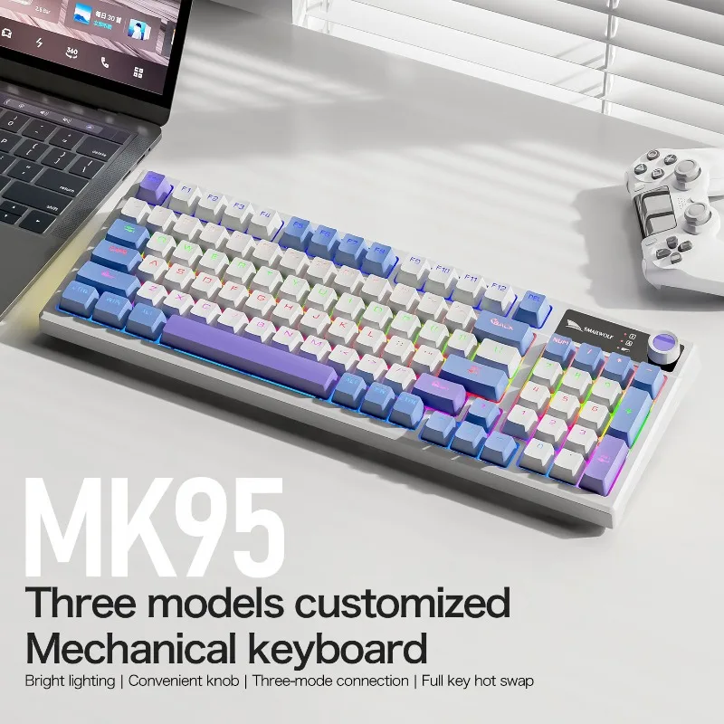 Smailwolf MK95 Multiple Languages Mechanical Keyboard Wireless Three Mode RGB 96 Keys Keyboard with Multifunction Knob
