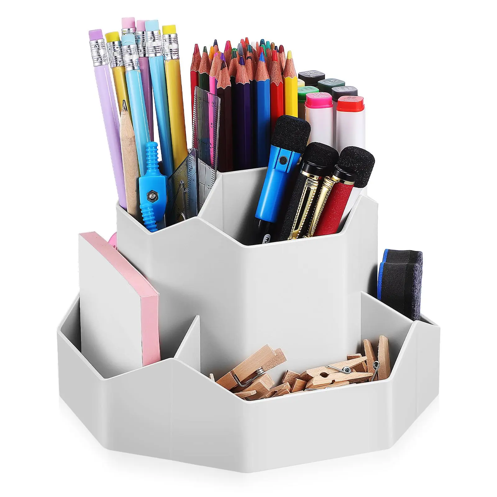 

Rotating Pen Holder 9 Compartments Grey 360 Degree Office Desk ganizer Stationery Storage Cute Pencil Holder Desk