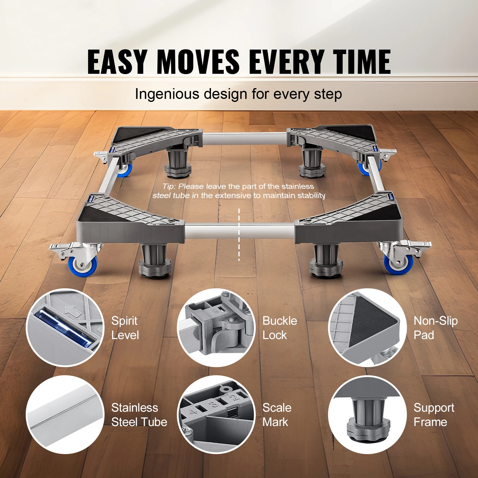 SucceBuy 400 lbs Mini Fridge Stand Mover Adjustable Mobile Base with 4 Locking Swivel Wheels for Washing Machine Refrigerator